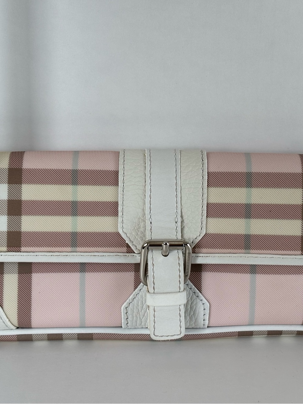Burberry Pink and White Check Leather Wristlet Clutch - Picture 8 of 10
